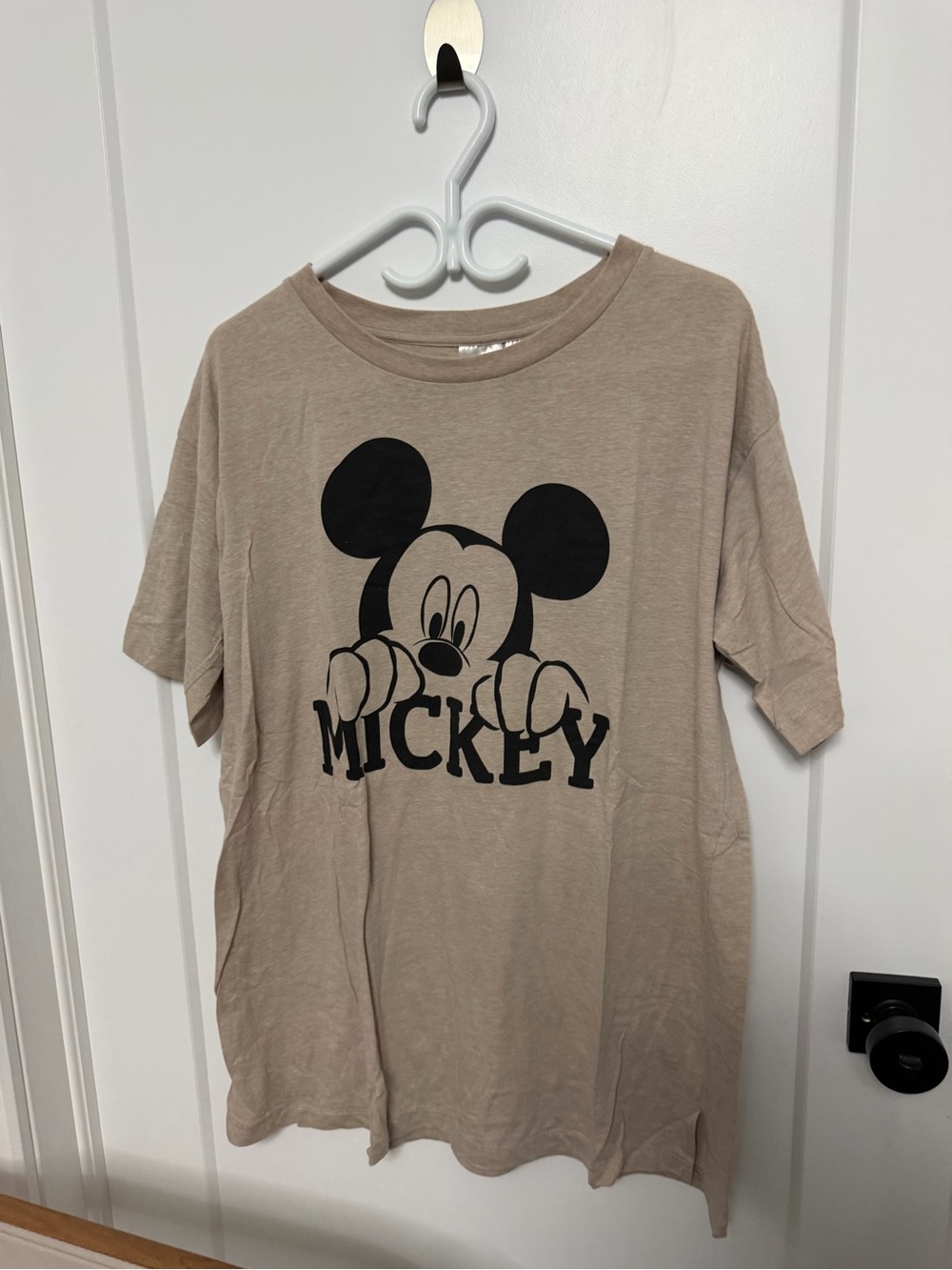 H&M Taupe Tee with Black Mickey Graphic